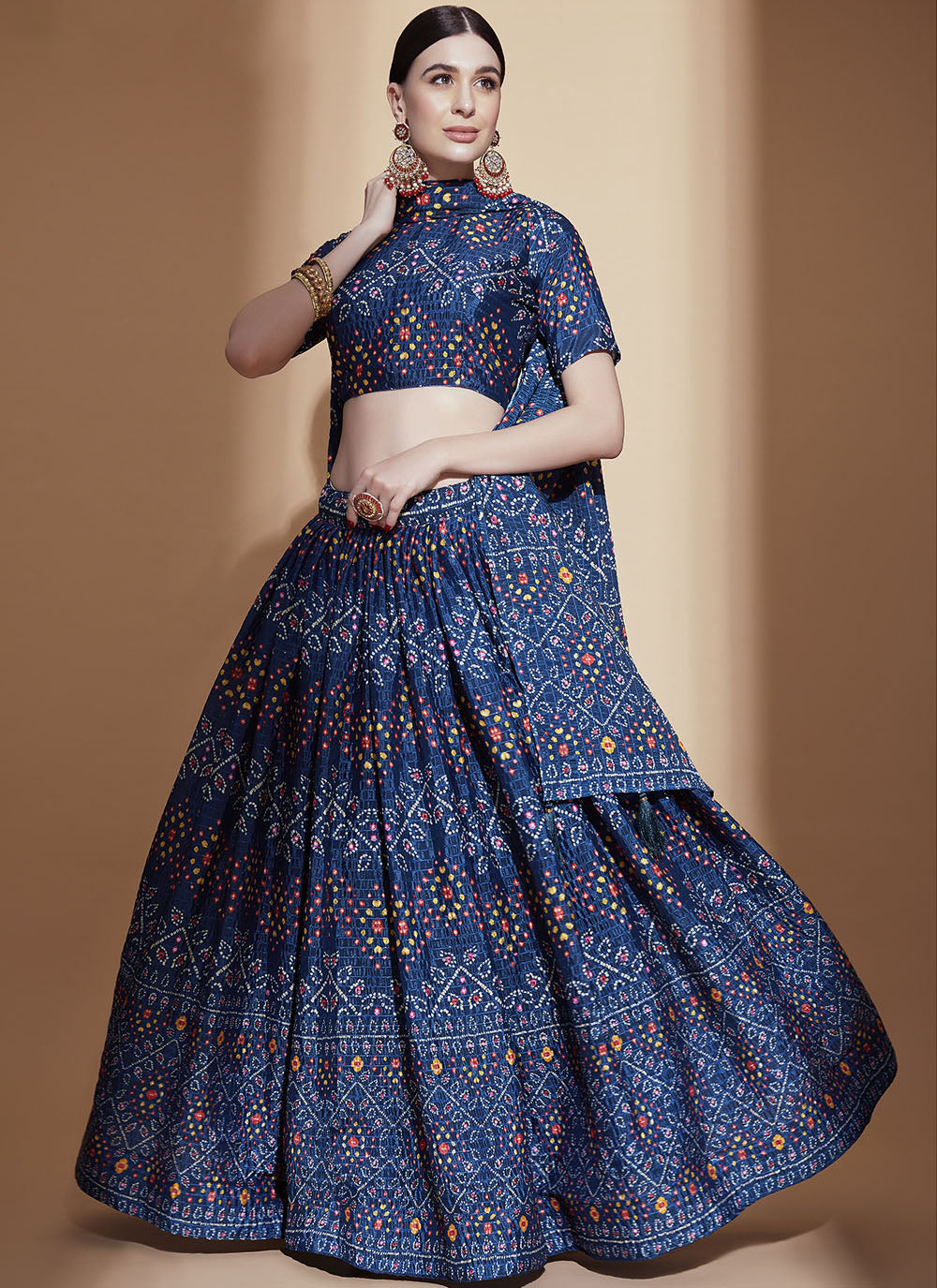 Digital Printed Chinon Lehenga | Designer Crochet & Embroidery Work