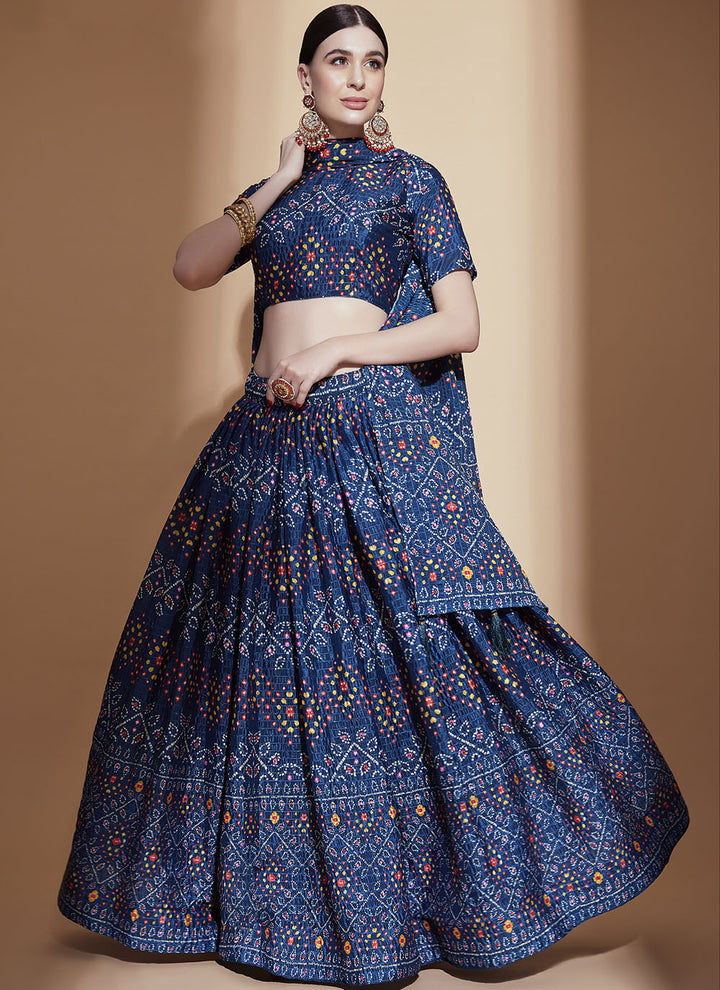 Digital Printed Chinon Lehenga | Designer Crochet & Embroidery Work