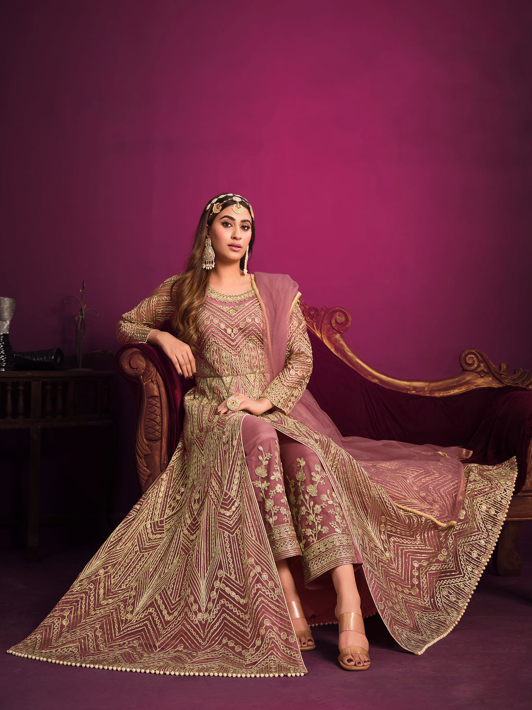 Designer Embroidered Anarkali Dress | Net Top & Santoon Bottom | Wedding & Party Wear