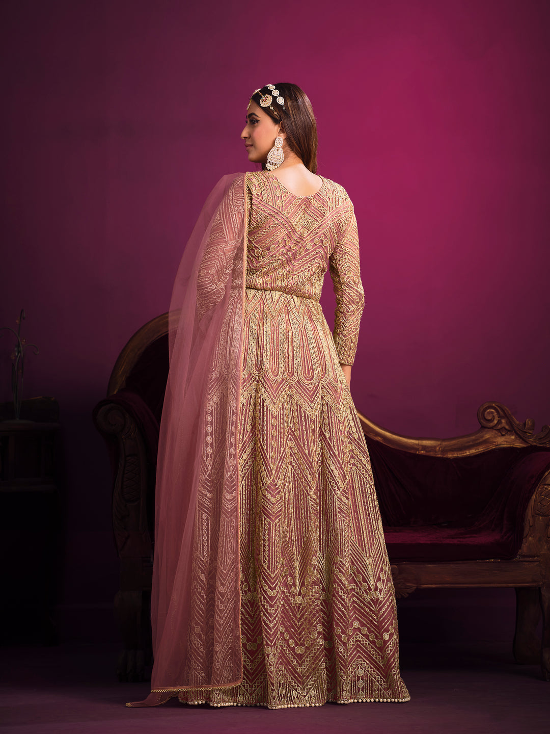 Designer Embroidered Anarkali Dress | Net Top & Santoon Bottom | Wedding & Party Wear