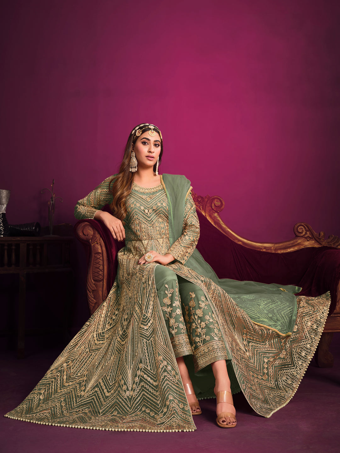 Designer Embroidered Anarkali Dress | Net Top & Santoon Bottom | Wedding & Party Wear