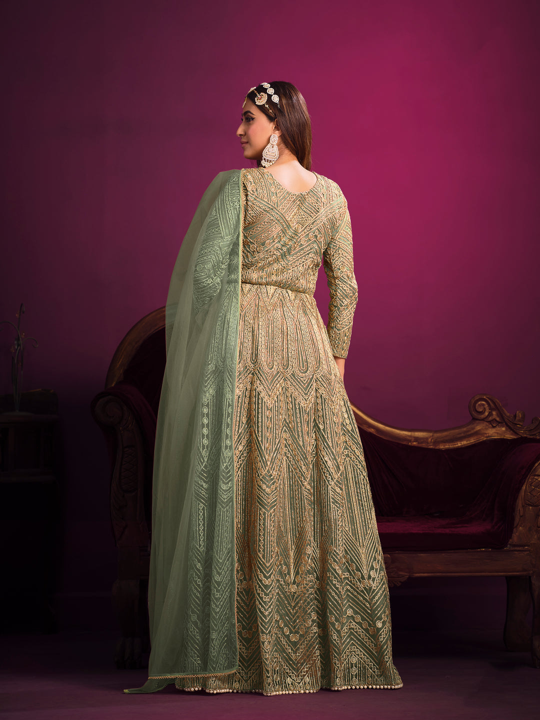 Designer Embroidered Anarkali Dress | Net Top & Santoon Bottom | Wedding & Party Wear