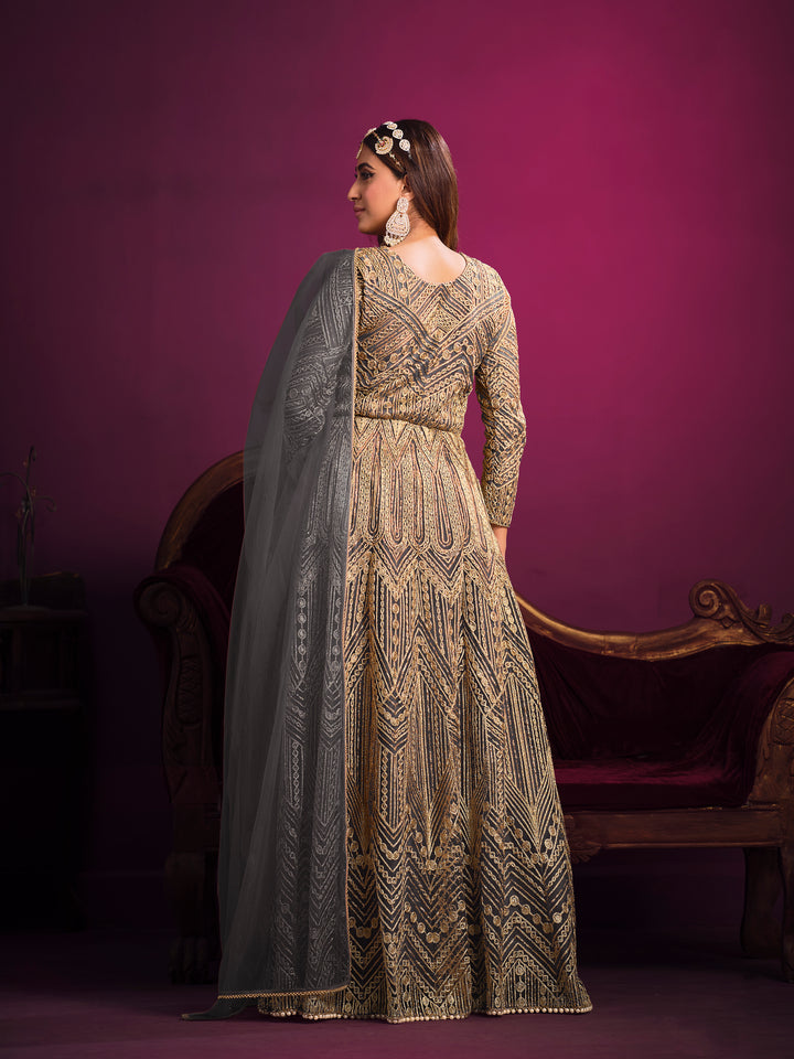 Designer Embroidered Anarkali Dress | Net Top & Santoon Bottom | Wedding & Party Wear