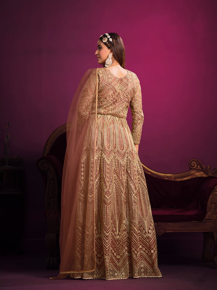 Designer Embroidered Anarkali Dress | Net Top & Santoon Bottom | Wedding & Party Wear