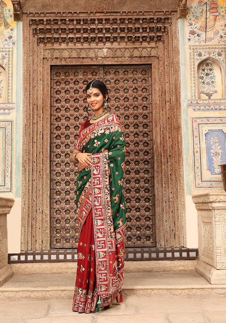 Designer Soft-Silk Saree with Satin-Silk Blouse | Embroidery & Diamond Work