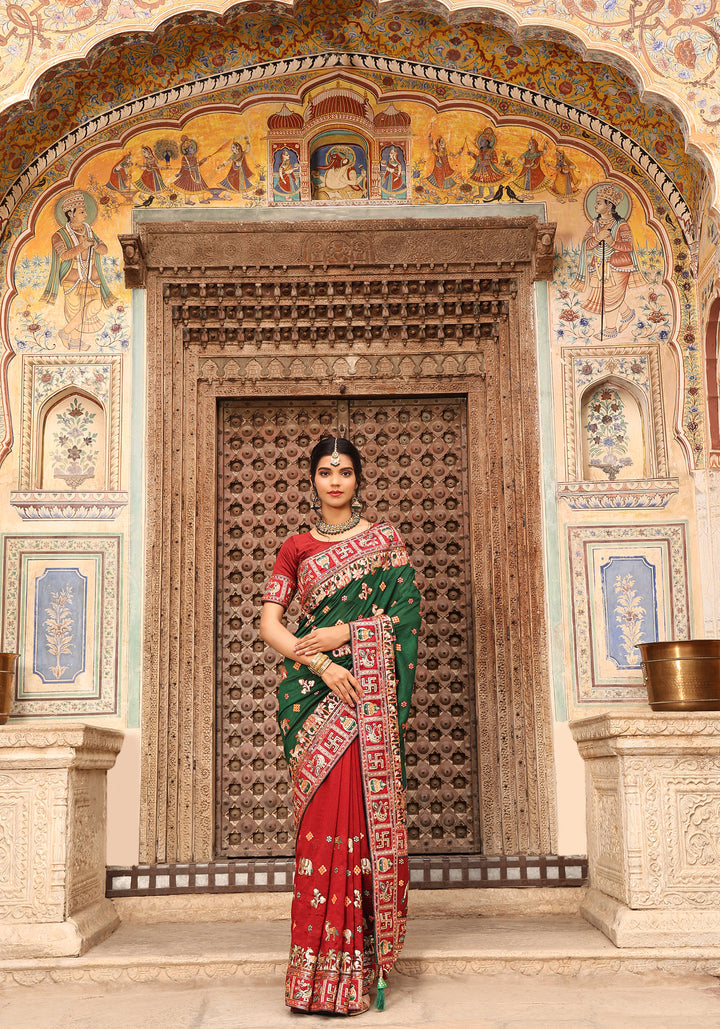 Designer Soft-Silk Saree with Satin-Silk Blouse | Embroidery & Diamond Work