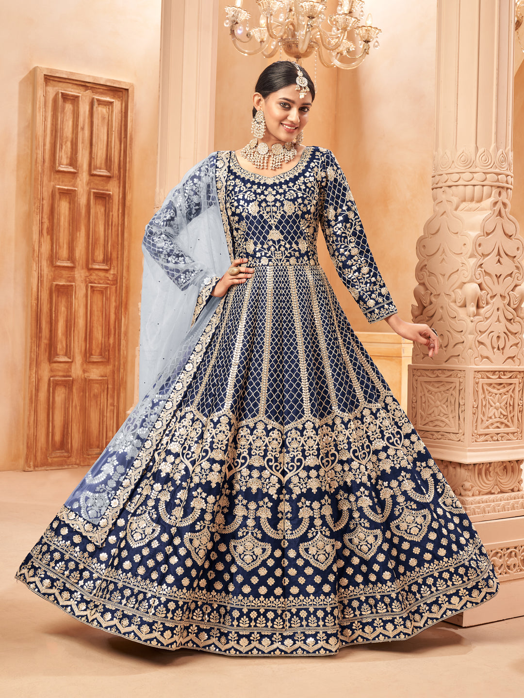 Heavy Designer Embroidered Anarkali | Art Silk Top & Santoon Bottom