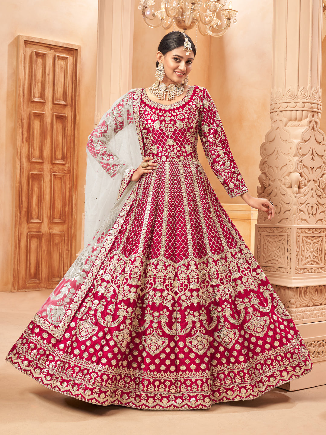 Heavy Designer Embroidered Anarkali | Art Silk Top & Santoon Bottom