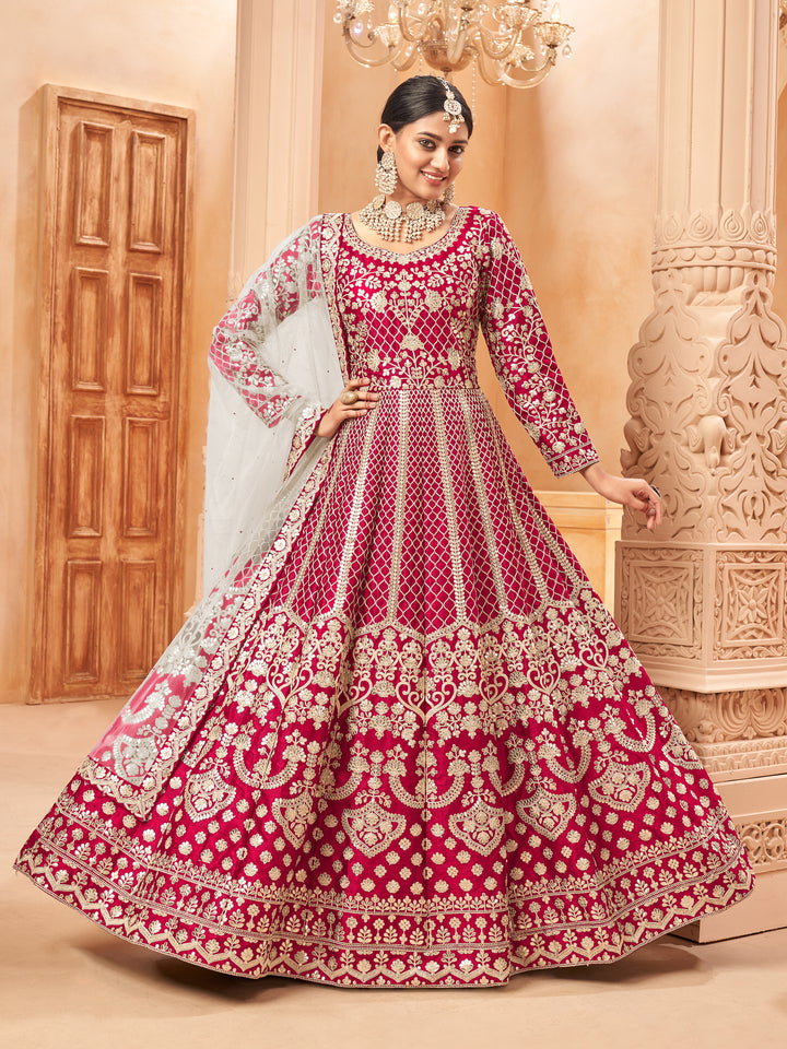 Heavy Designer Embroidered Anarkali | Art Silk Top & Santoon Bottom