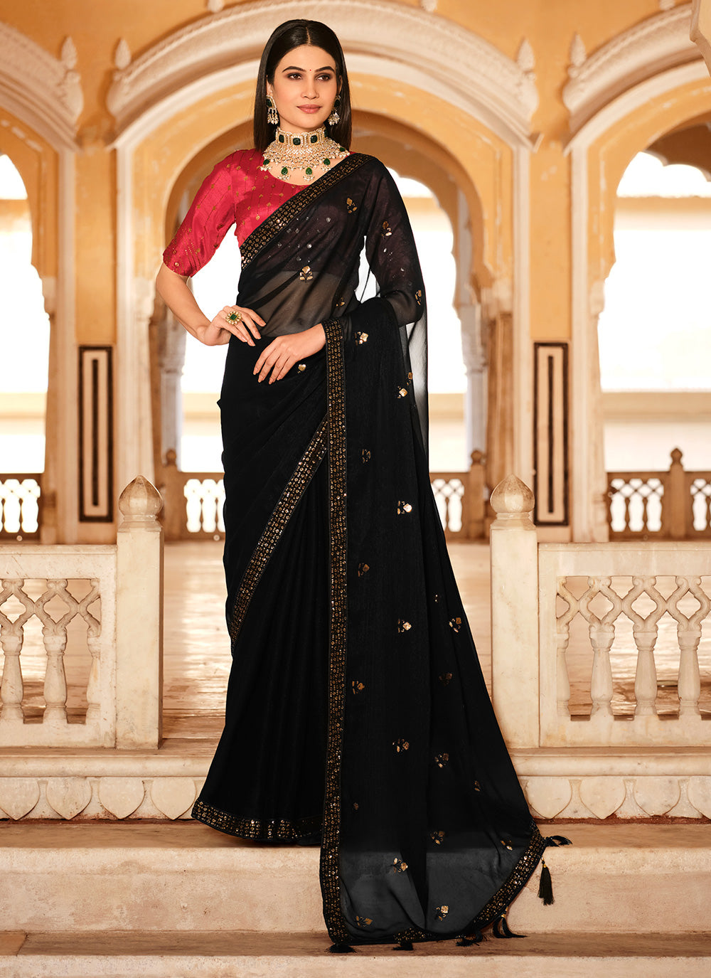 Sophisticated Chinon Saree with | A Captivating Traditional Ensemble