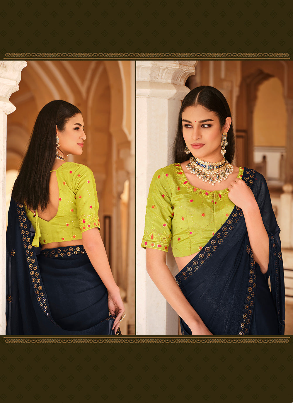 Sophisticated Chinon Saree with | A Captivating Traditional Ensemble