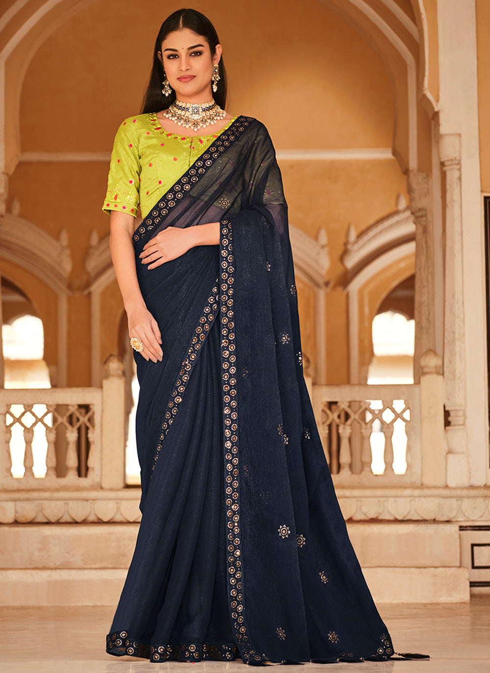 Sophisticated Chinon Saree with | A Captivating Traditional Ensemble