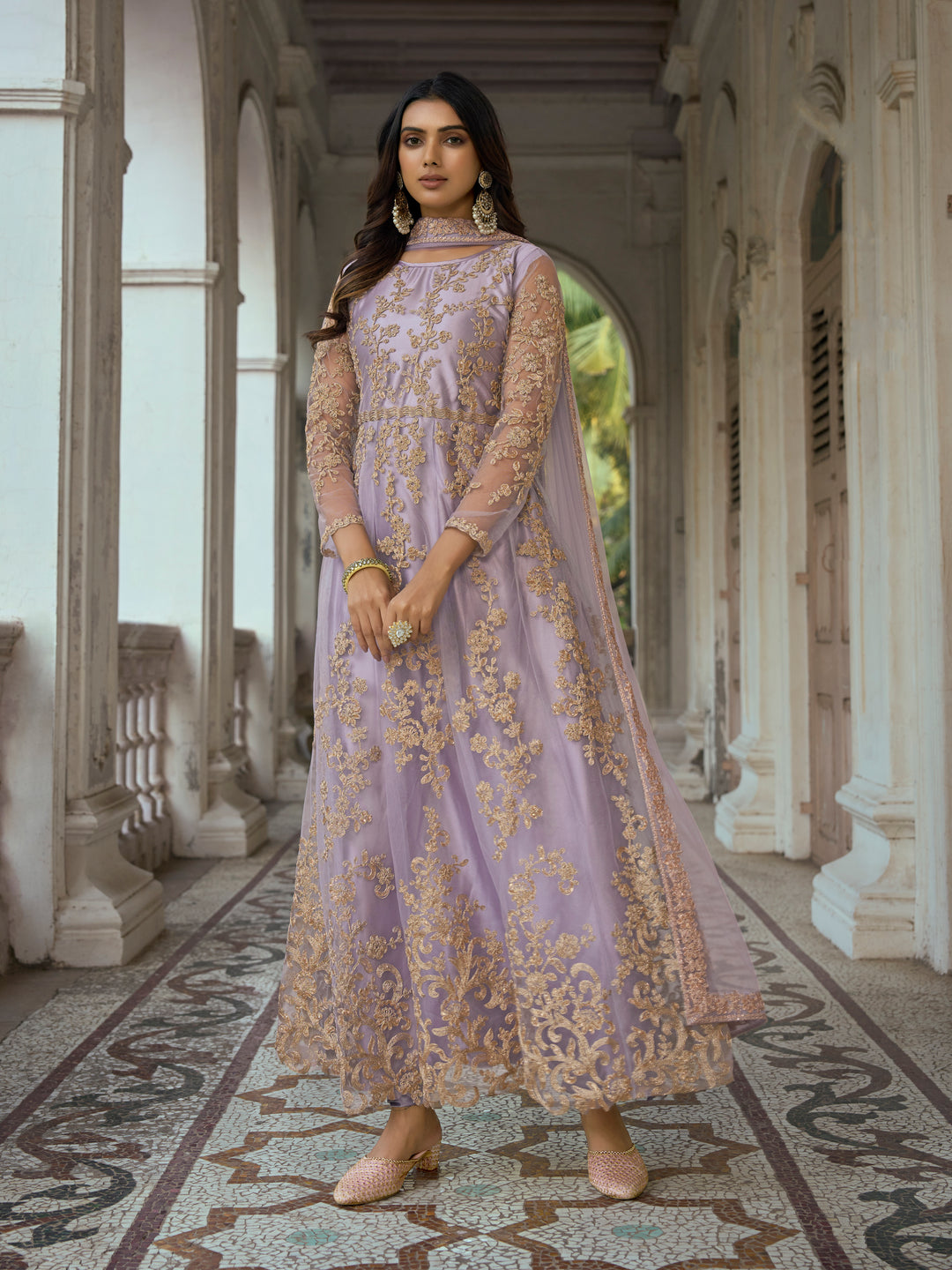 Heavy Designer Embroidery Anarkali | Butterfly Net & Japan Satin | 3/4 Sleeve