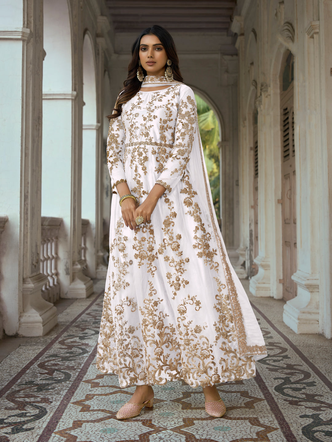 Heavy Designer Embroidery Anarkali | Butterfly Net & Japan Satin | 3/4 Sleeve