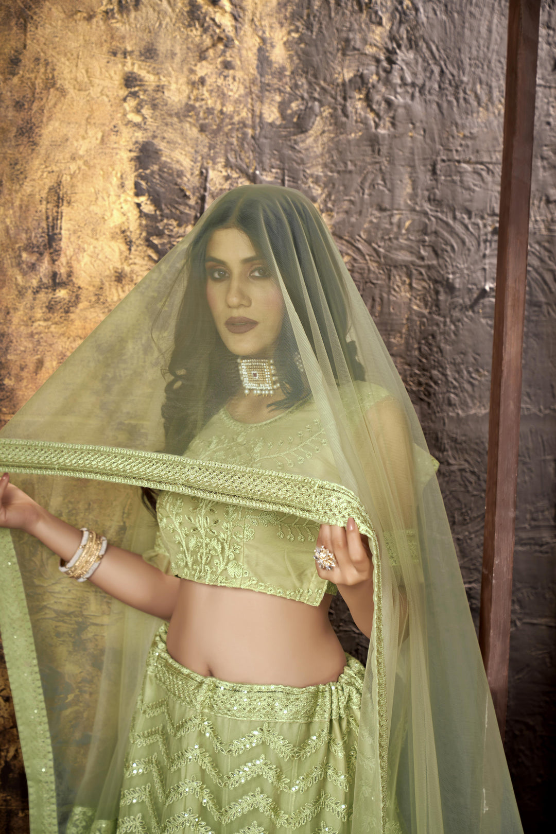 Heavy Sequenced Net Lehengas | Elegant Embroidery for Weddings & Events