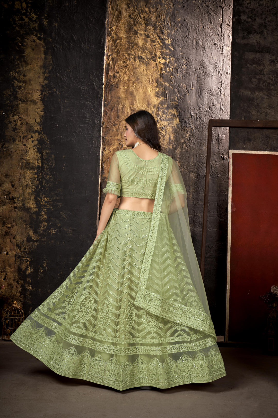 Heavy Sequenced Net Lehengas | Elegant Embroidery for Weddings & Events