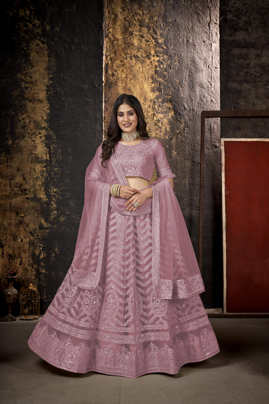 Heavy Sequenced Net Lehengas | Elegant Embroidery for Weddings & Events