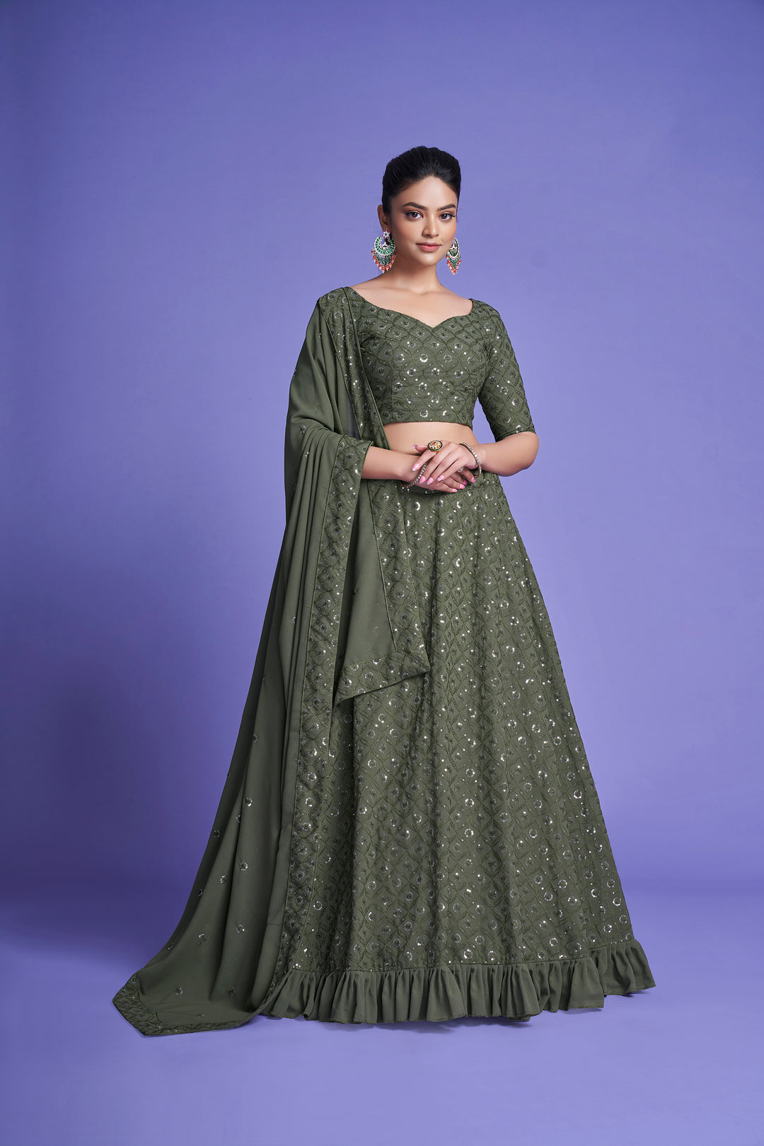 Georgette Lehengas with Thread & Sequin Embroidery | Wedding & Party Wear