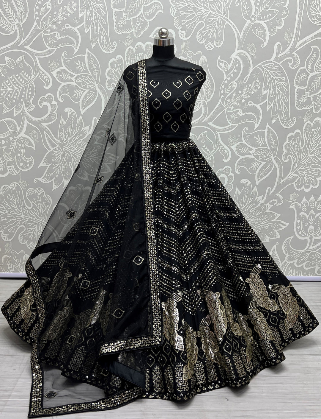 Fancy Net Lehenga | Multi-Thread & Sequin Embroidery for Bridal Events