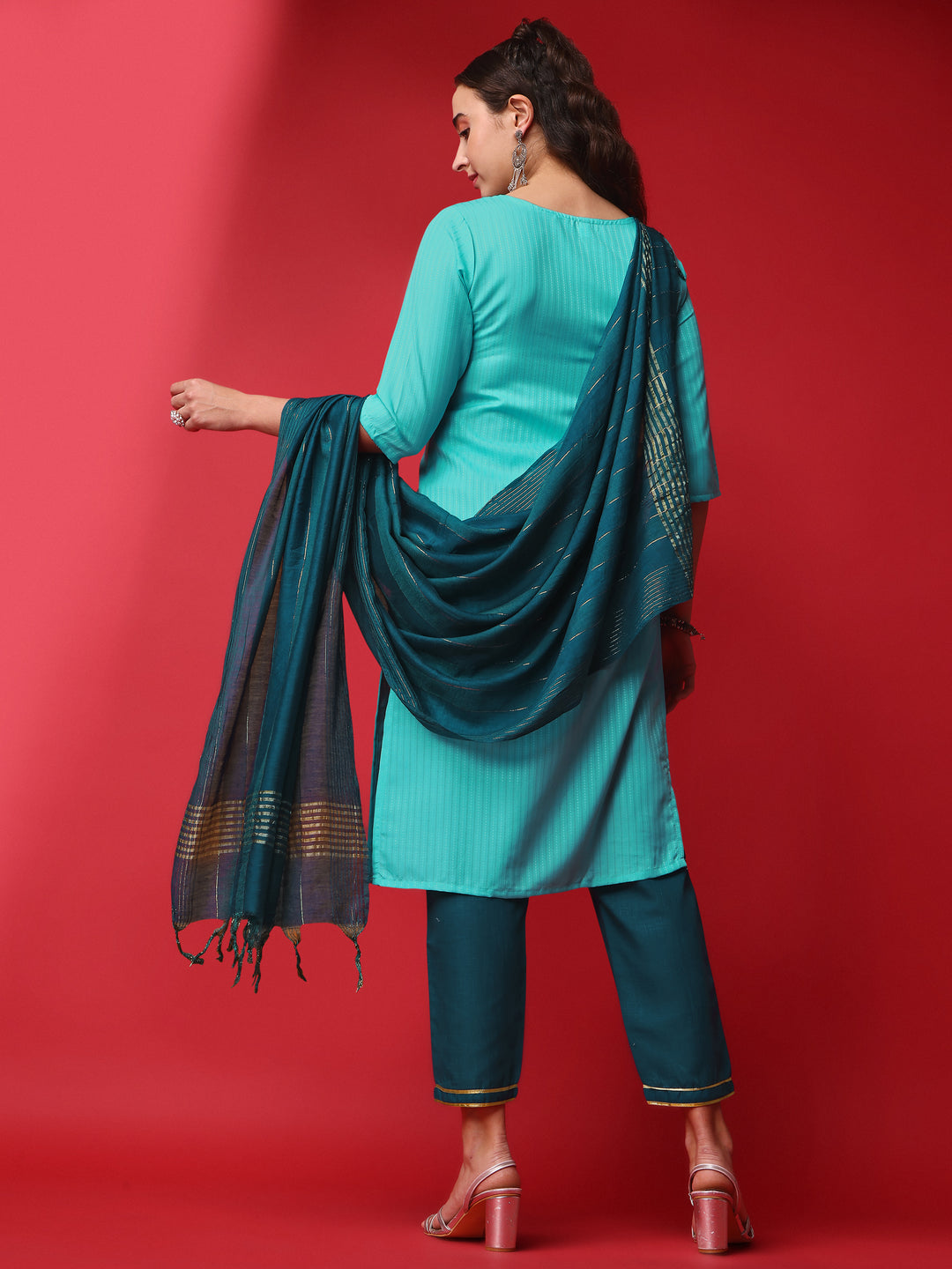 Sky Blue Viscose Rayon Suit | Designer Sequins Embroidery with Nylon Dupatta