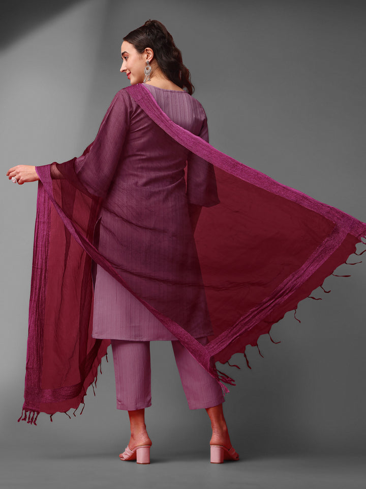 Elegant Purple Salwar Suit | Silk Blend Embroidered Kameez and Organza Dupatta