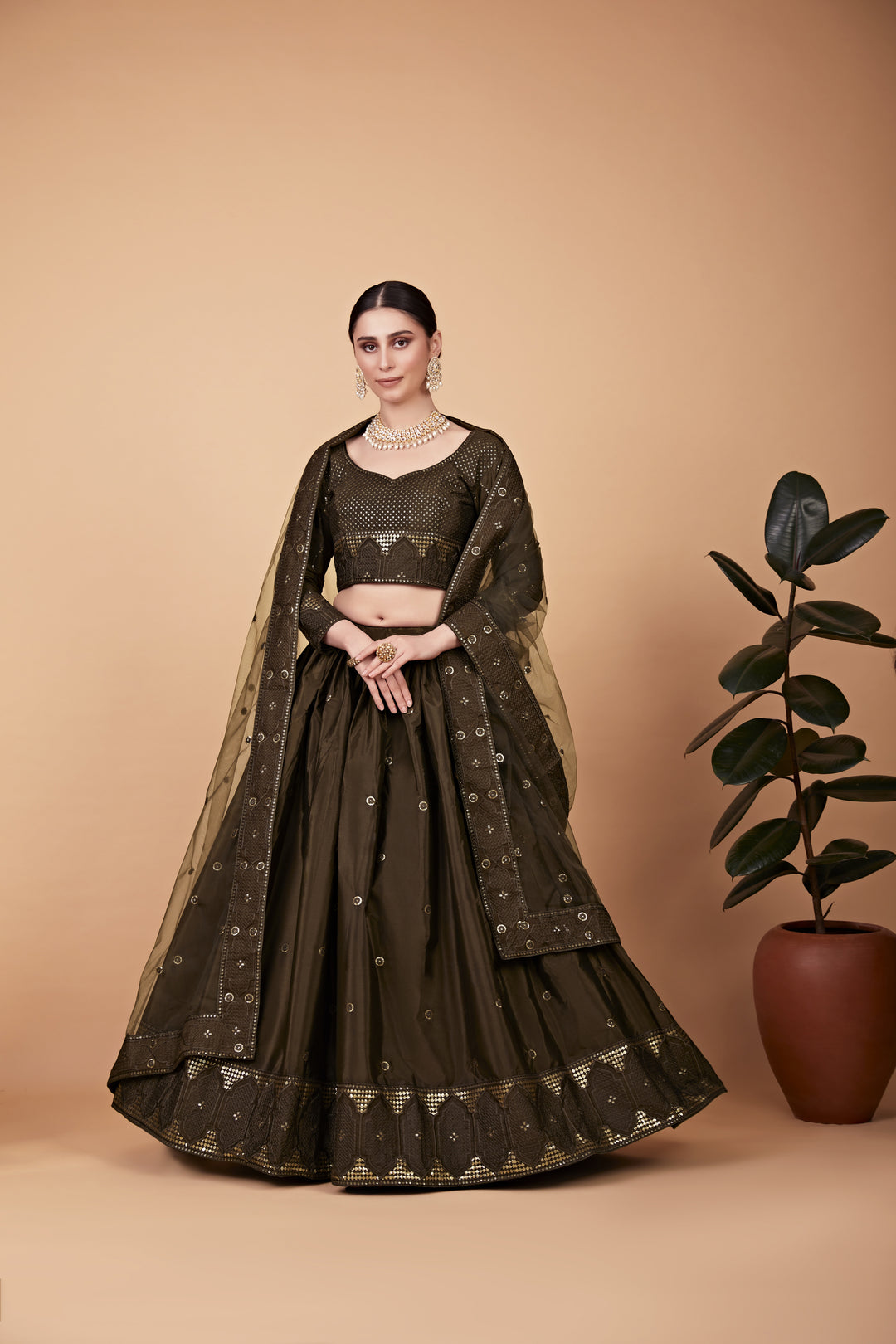 Radiant Mehendi Tebi Silk Lehenga with Mehendi Dupatta | Elegance Redefined for Brides