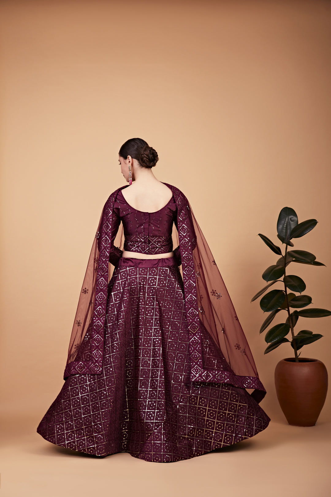 Luxurious Wine Tebi Silk Lehenga with Wine Dupatta | A Graceful Addition to Your Wardrobe