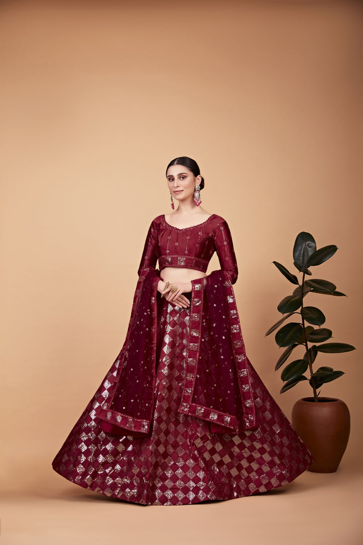 Gorgeous Red Tebi Silk Lehenga with Red Dupatta | A Stylish and Sophisticated Choice