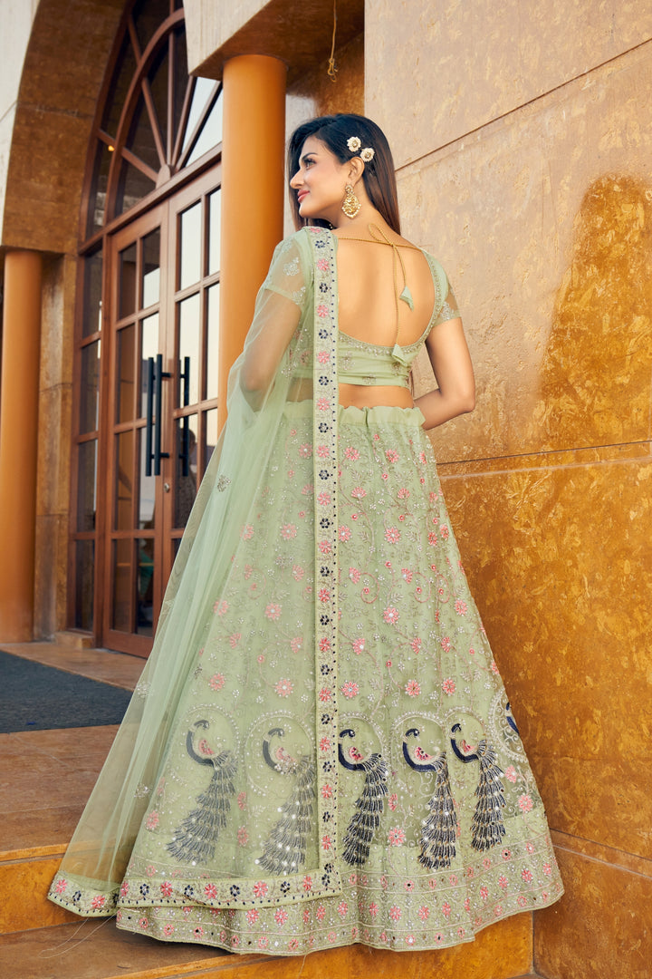 Sophisticated Mint Green Soft Net Lehenga with Mint Green Dupatta | A Captivating Traditional Ensemble