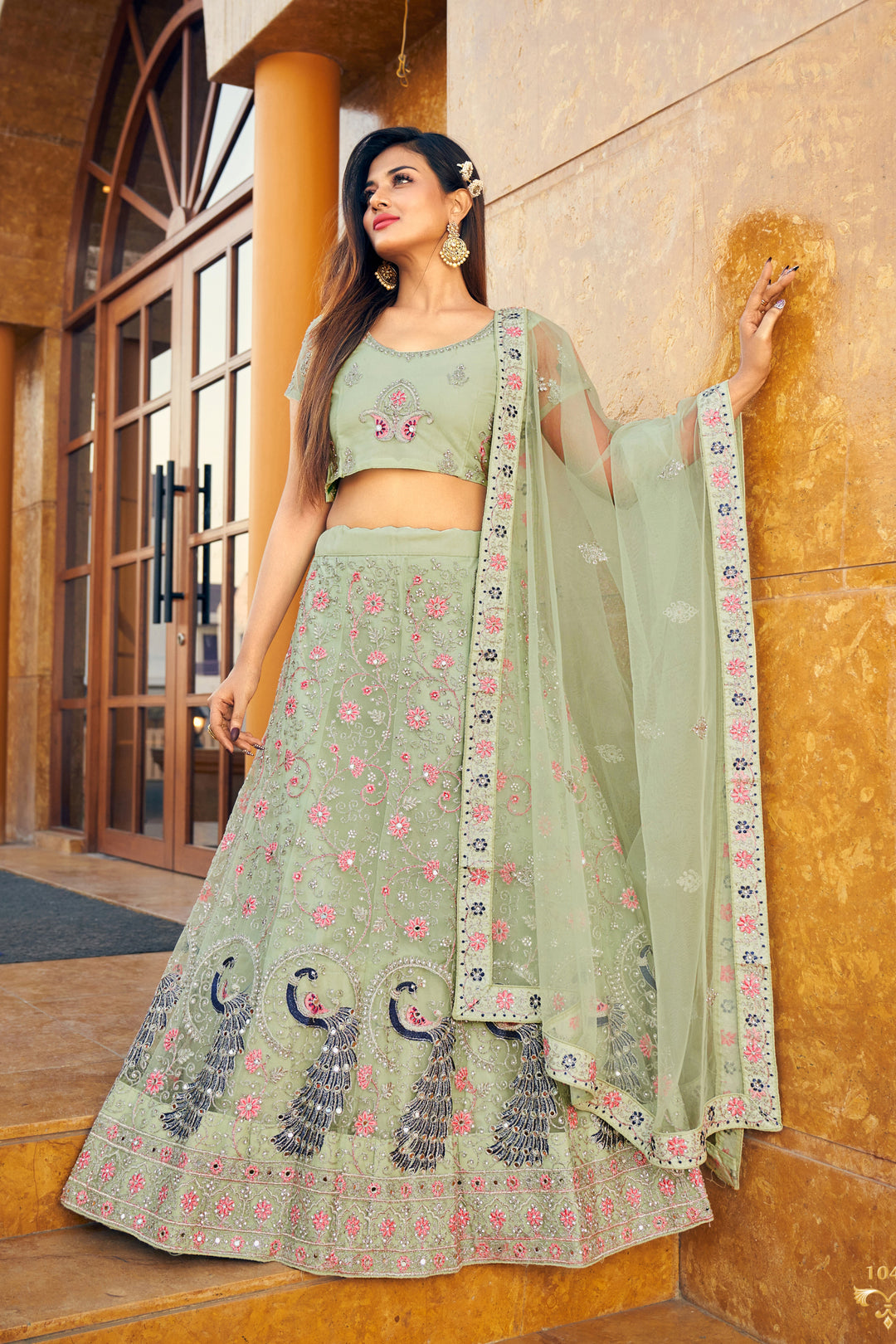 Sophisticated Mint Green Soft Net Lehenga with Mint Green Dupatta | A Captivating Traditional Ensemble