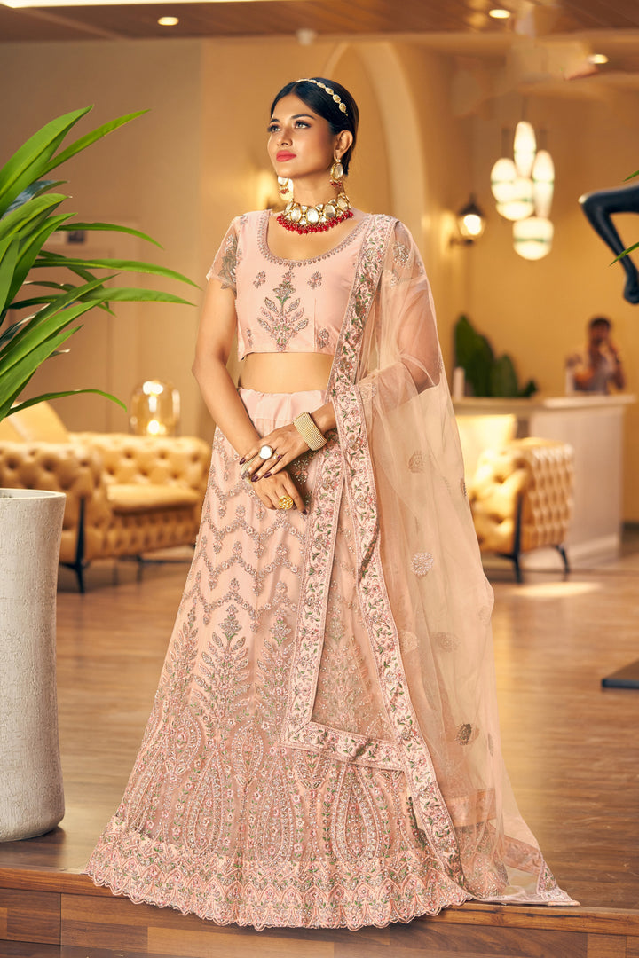 Beautiful Peach Soft Net Lehenga with Peach Dupatta | Elegance Redefined for Brides