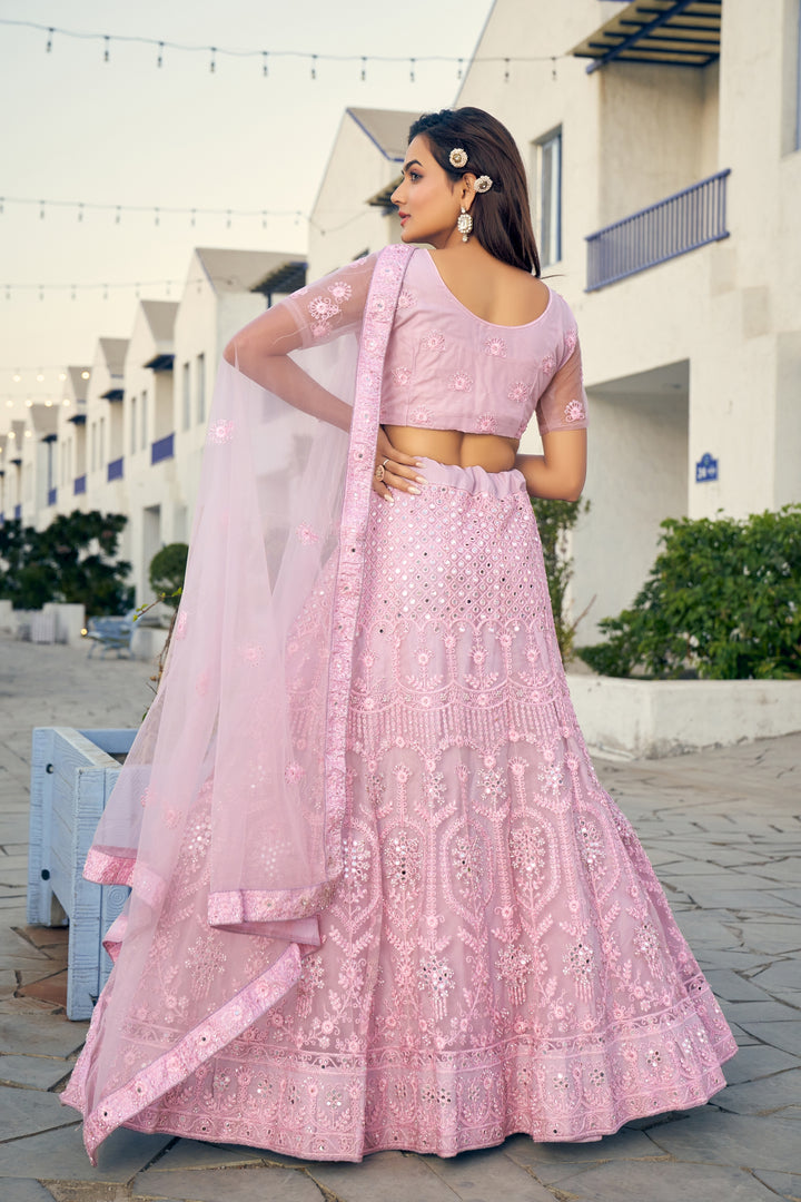 Elegant Light Pink Soft Net Lehenga with Light Pink Dupatta | An Exclusive Designer Masterpiece