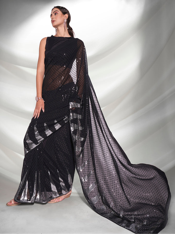 Heavy Designer Sequence Embroidery Georgette Saree | Ideal for Weddings & Festivals