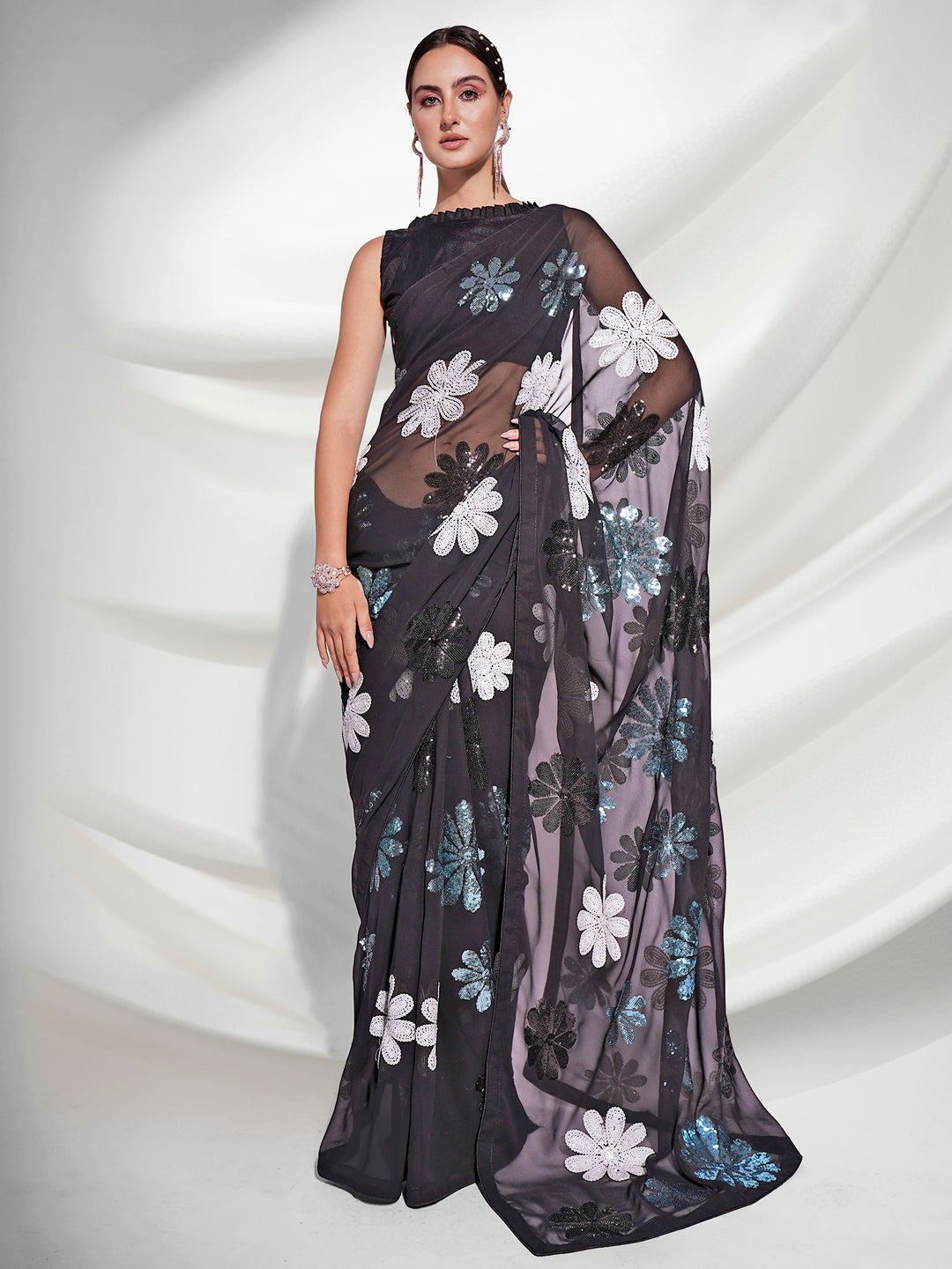 Heavy Designer Georgette Saree with Art-Silk Blouse | Wedding & Festive Wear