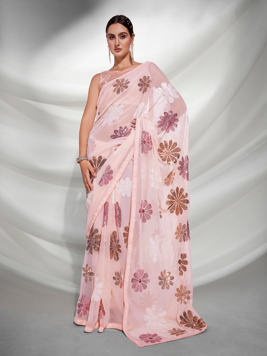 Elegant Georgette Saree with Heavy Designer Sequence Embroidery | Wedding & Festive