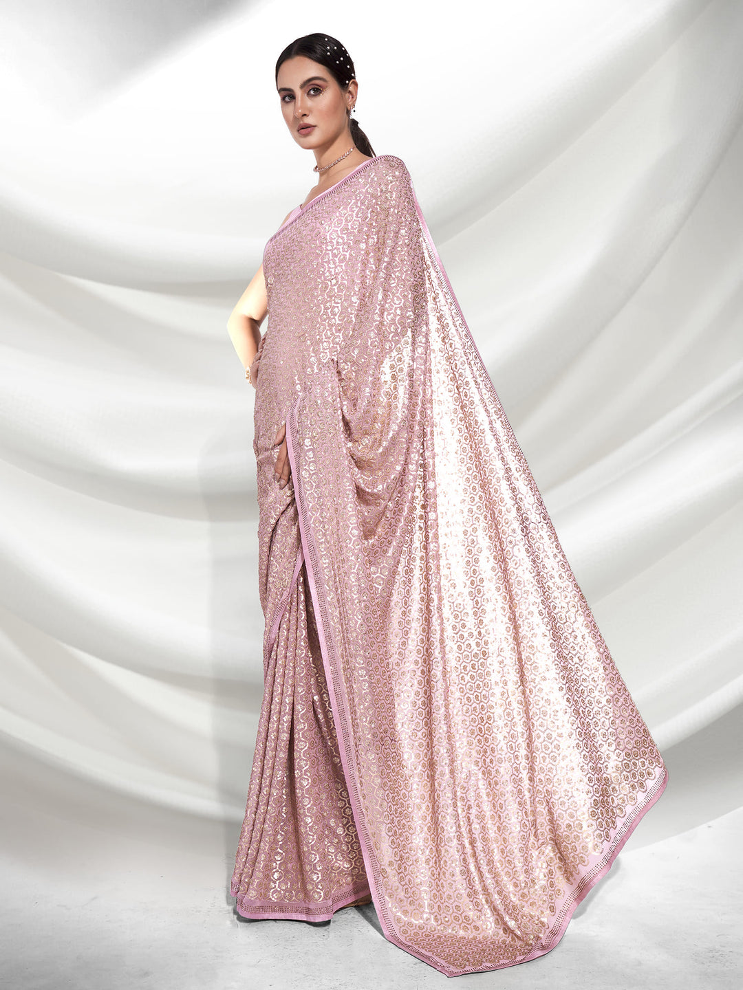 Elegant Georgette Saree | Heavy Designer Sequence Embroidery for Weddings