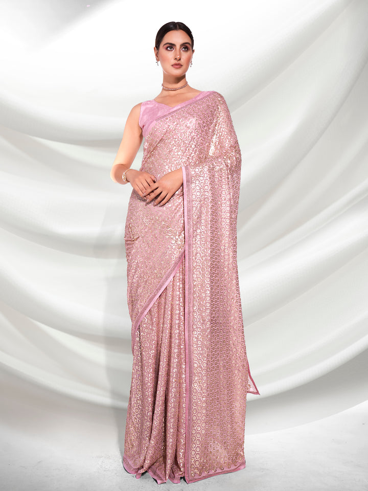 Elegant Georgette Saree | Heavy Designer Sequence Embroidery for Weddings