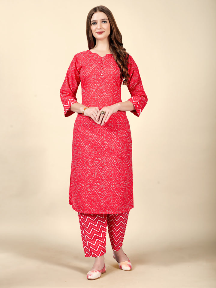 Designer Pink Cotton Kurti with Bottom | Elegant Printed Ethnic Set