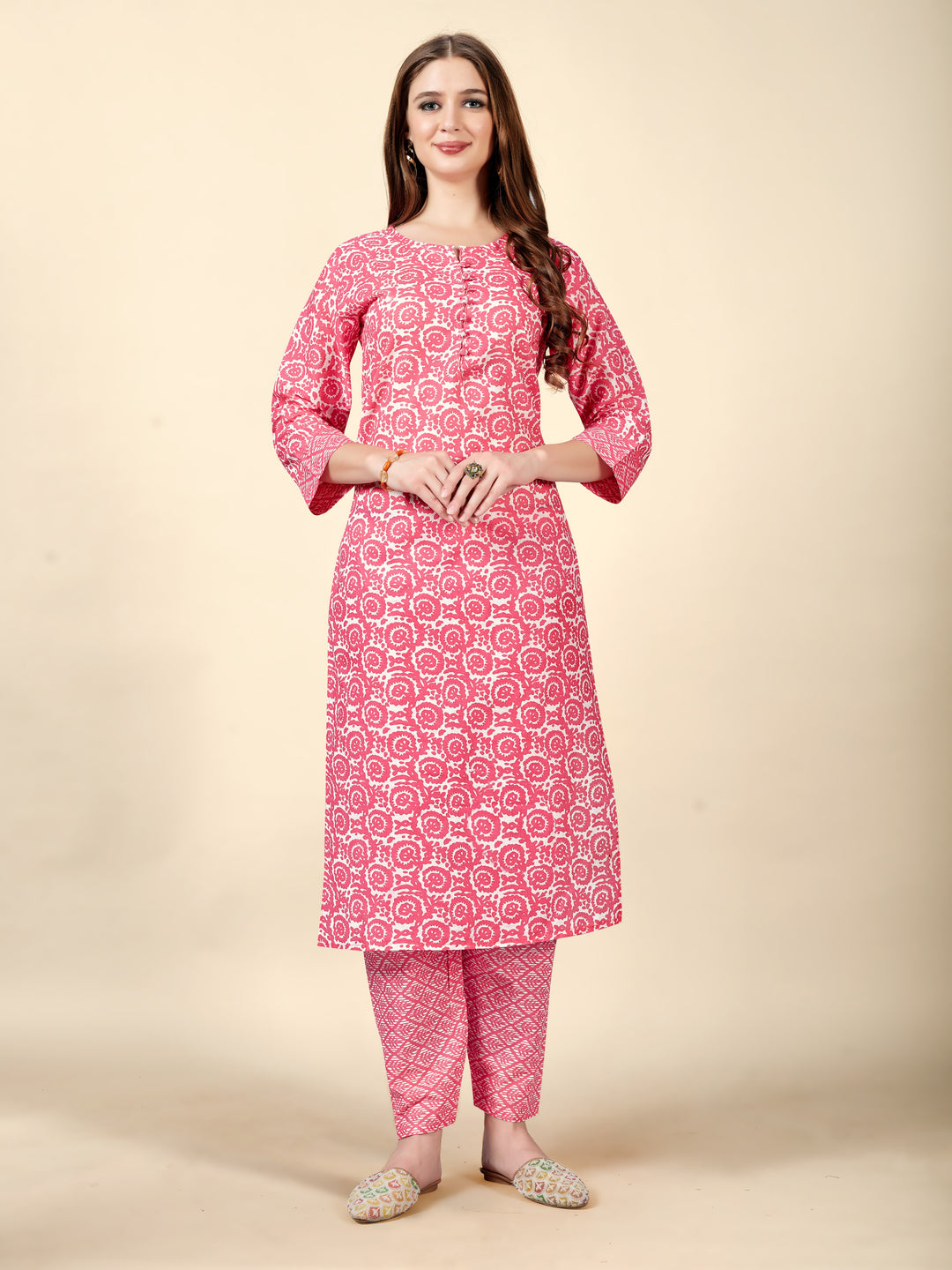 Carrot Gajri Cotton Kurti with Bottom | Designer Printed Ethnic Set