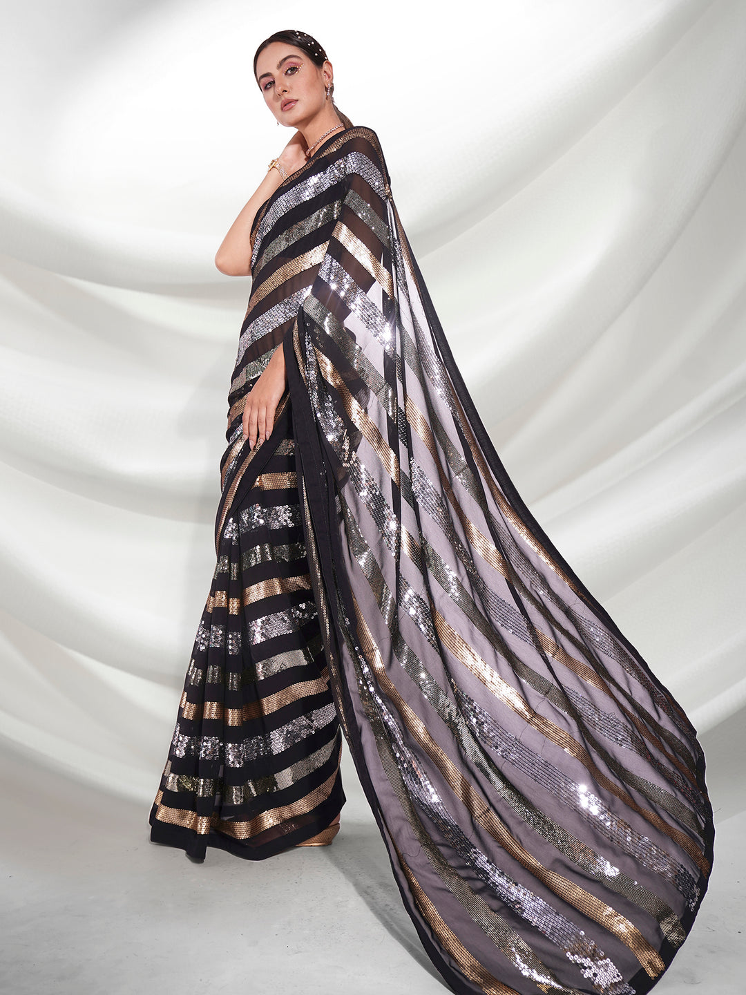 Designer Georgette Saree with Sequins & Embroidery | Wedding & Festive Wear