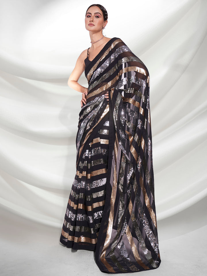 Designer Georgette Saree with Sequins & Embroidery | Wedding & Festive Wear