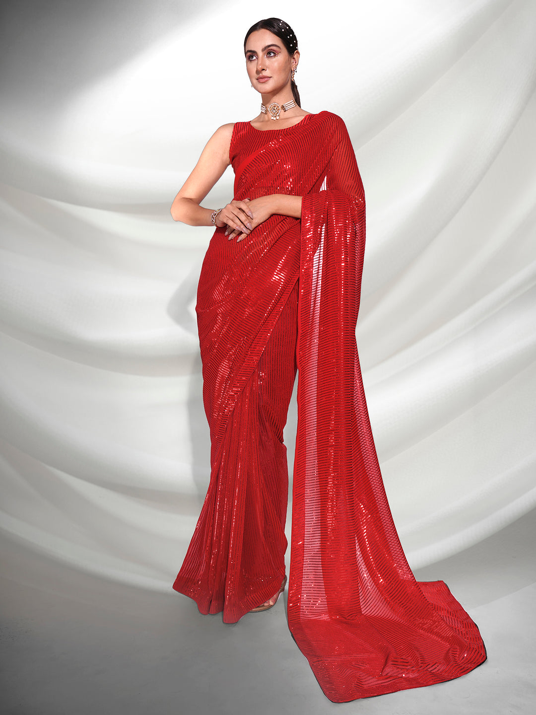 Designer Georgette Saree with Sequins & Embroidery | Festive Wedding Wear