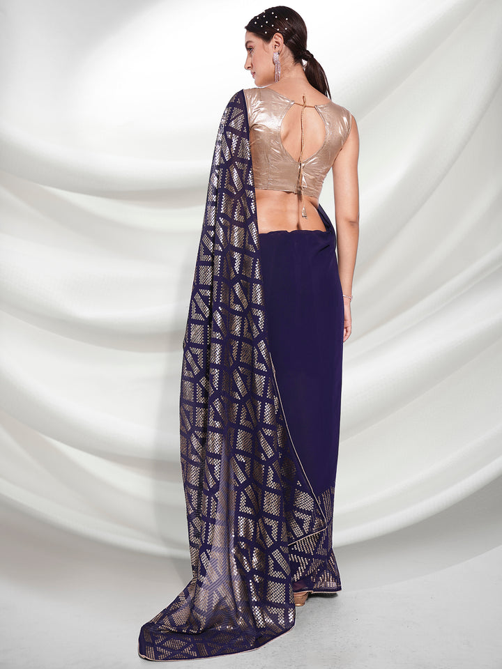 Navy Blue Georgette Saree | Sequined Embroidery for Weddings & Parties