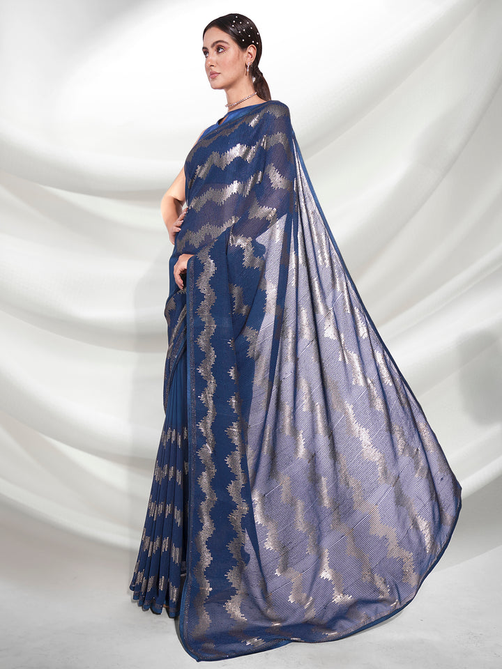 Designer Georgette Saree with Art-Silk Blouse | Sequined Embroidery for Weddings