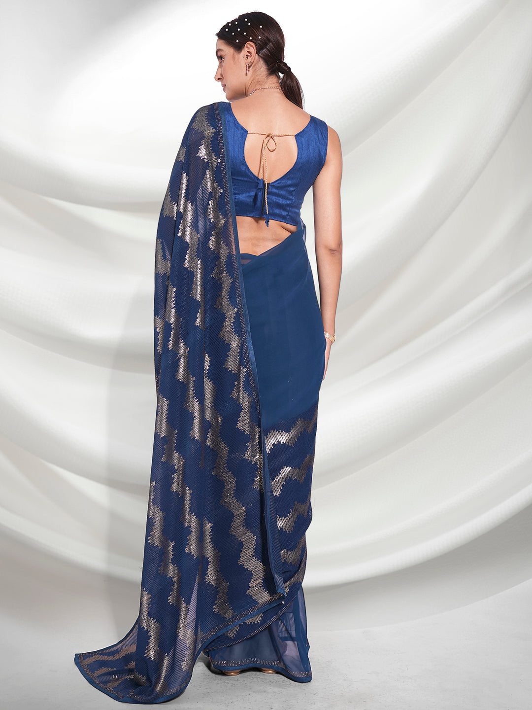 Designer Georgette Saree with Art-Silk Blouse | Sequined Embroidery for Weddings