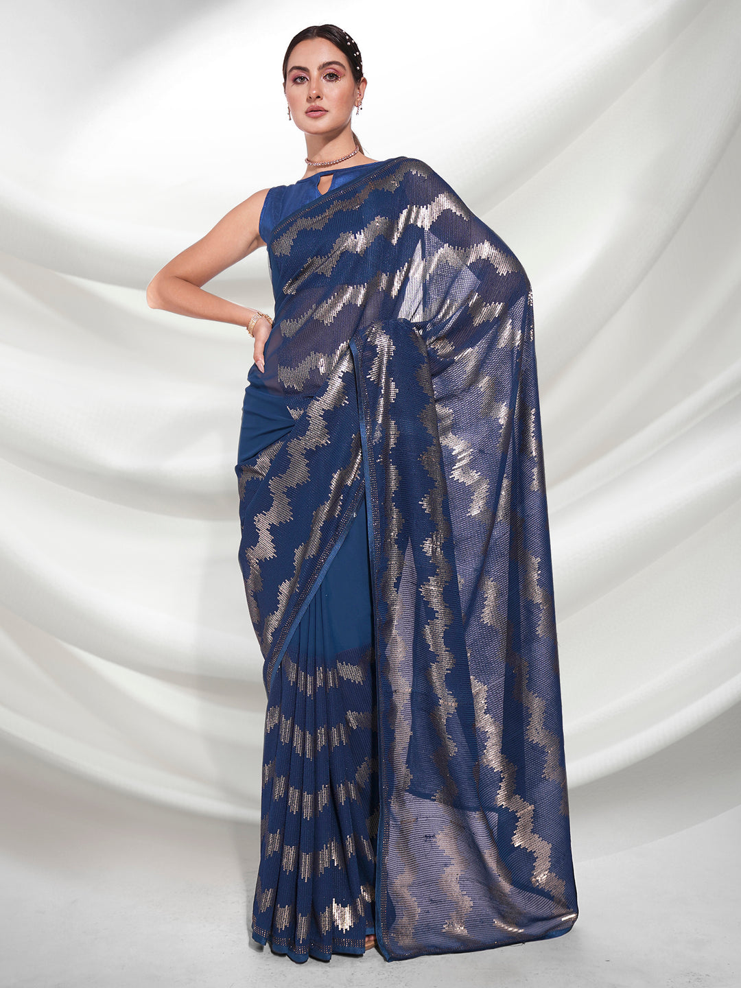 Designer Georgette Saree with Art-Silk Blouse | Sequined Embroidery for Weddings