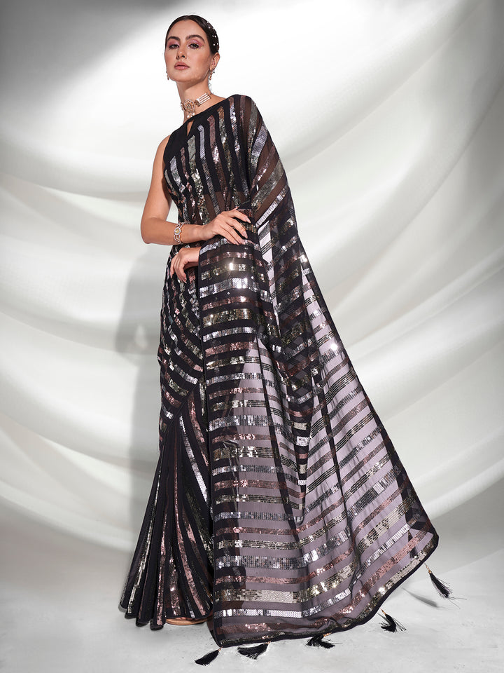 Designer Georgette Saree with Art-Silk Blouse | Sequins & Embroidery Work