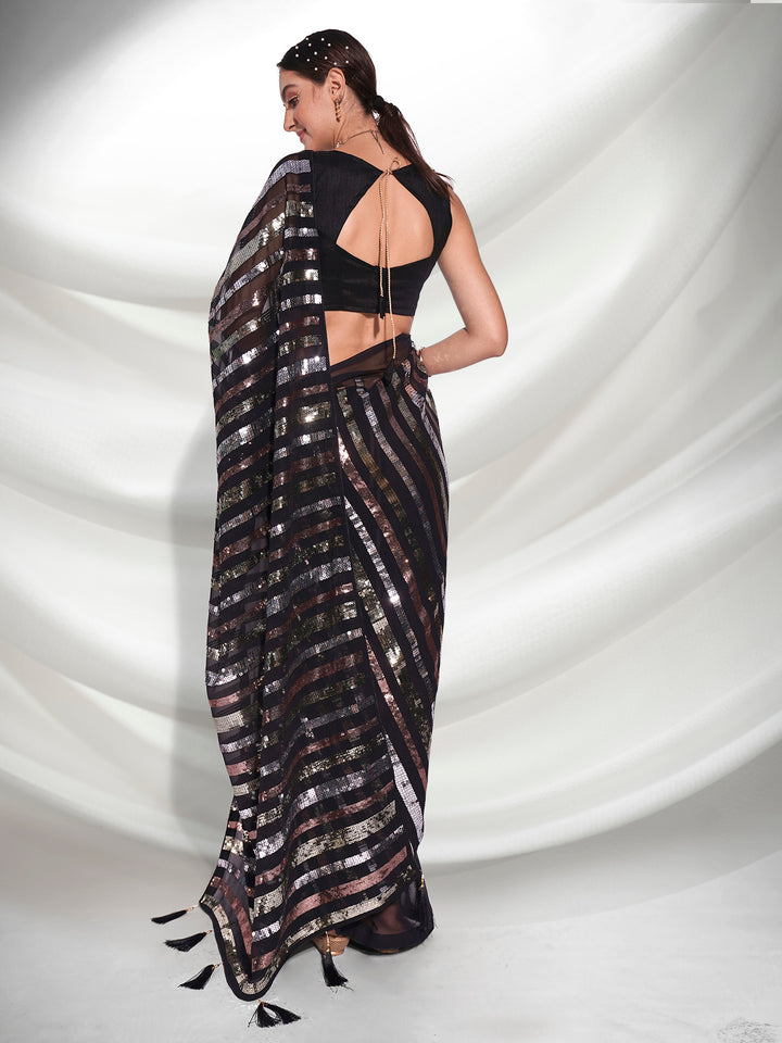 Designer Georgette Saree with Art-Silk Blouse | Sequins & Embroidery Work