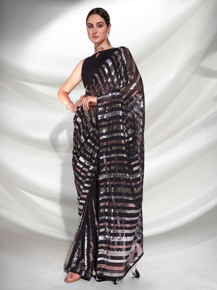 Designer Georgette Saree with Art-Silk Blouse | Sequins & Embroidery Work