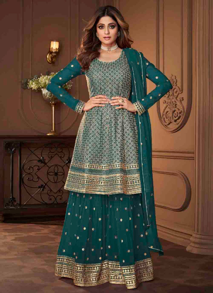 Designer Georgette Palazzo Suit | Heavy Embroidery with Matching Dupatta